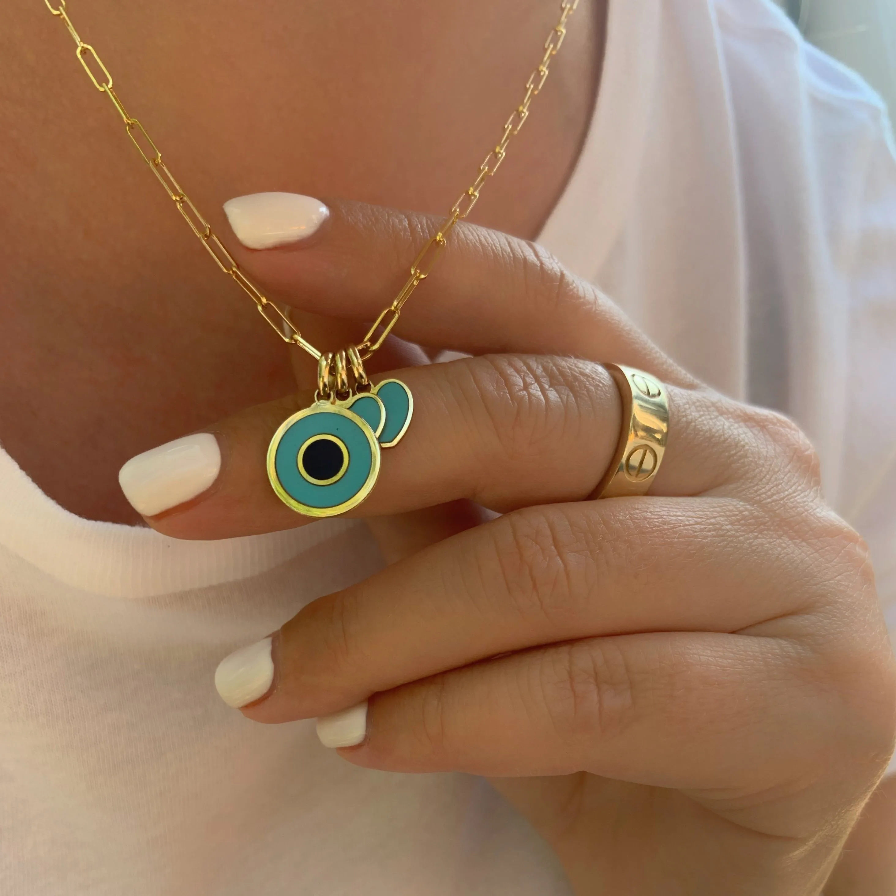 14K Gold Turquoise Evil Eye Charm