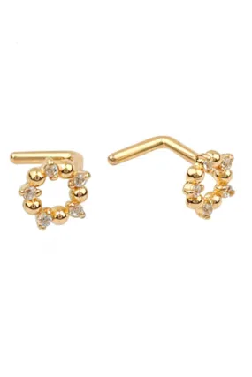 14K Solid Gold 20g Cz Open Round Cz Nose Stud Piercing