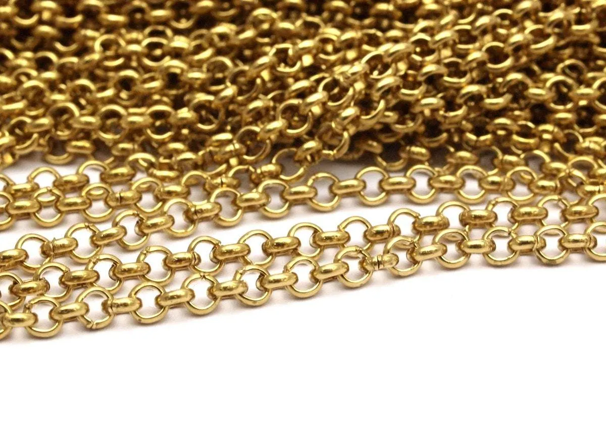 5 M. Raw Brass Open Link Rolo Chain , ( 3.2mm ) Bs 1017