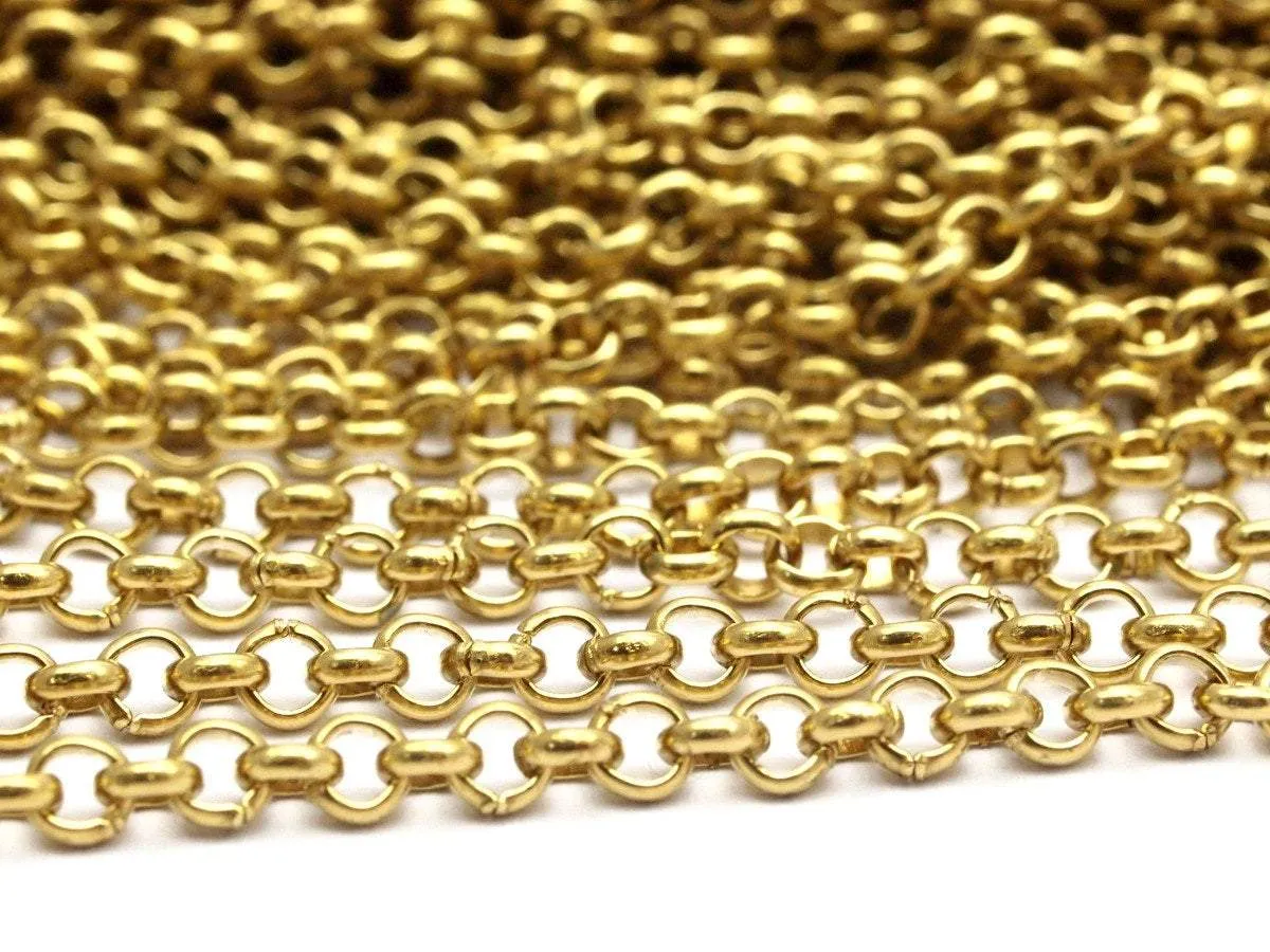 5 M. Raw Brass Open Link Rolo Chain , ( 3.2mm ) Bs 1017