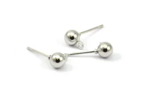 50 Earring Posts with Silver Tone Brass Ball Pad and 5 mm Hole Hook A0487