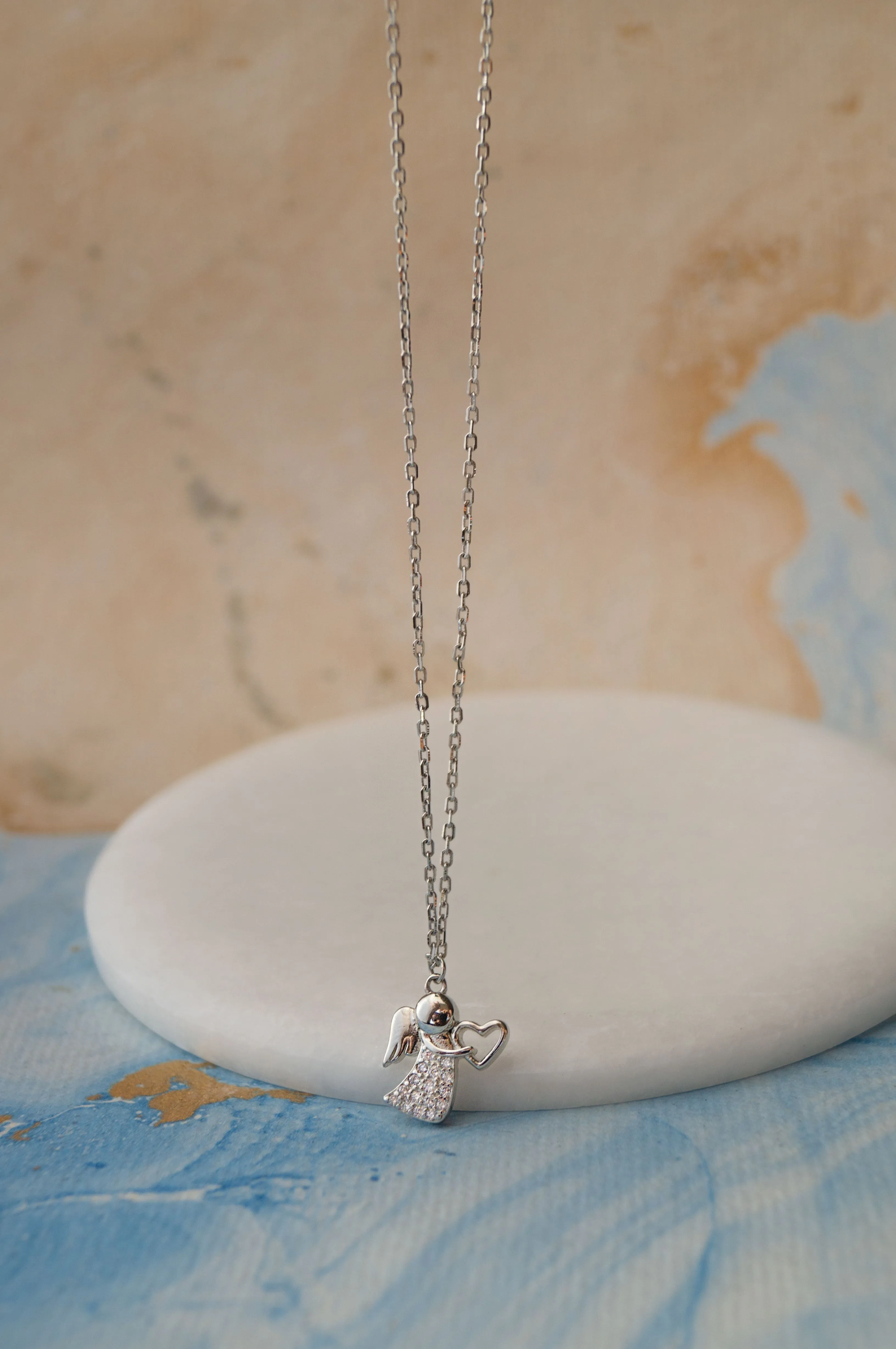 Angel With A Heart Sterling Silver Chain Necklace