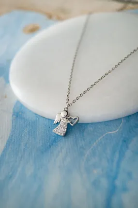 Angel With A Heart Sterling Silver Chain Necklace