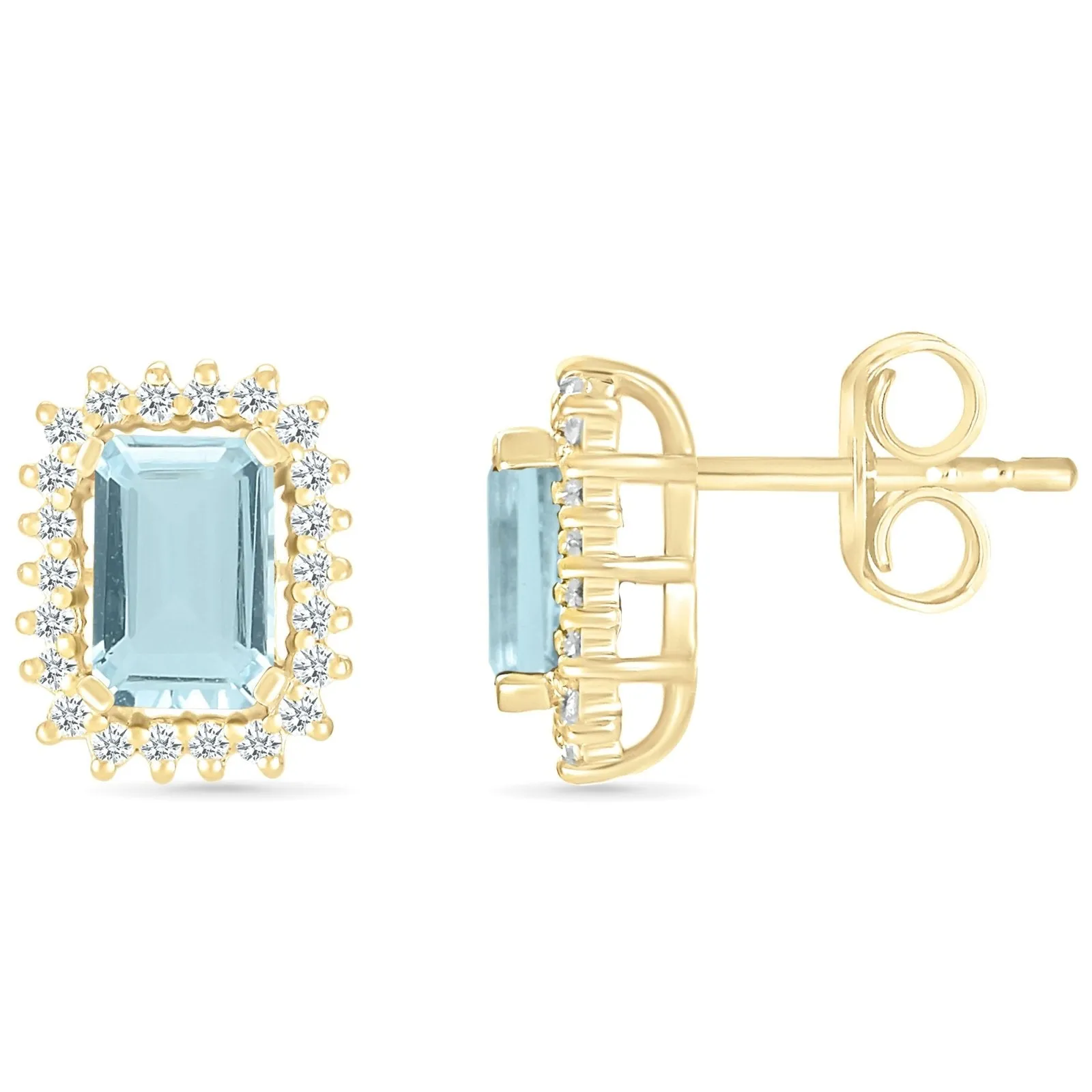 Aquamarine with White Sapphire Halo Earrings