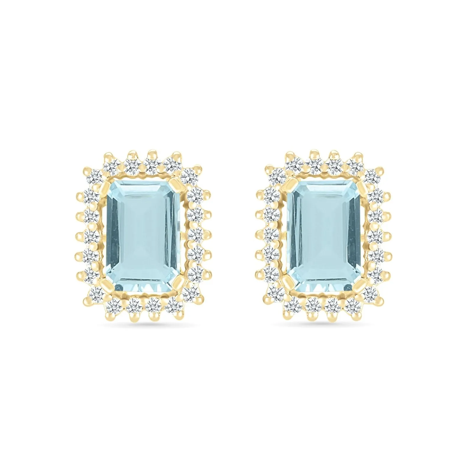 Aquamarine with White Sapphire Halo Earrings