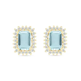 Aquamarine with White Sapphire Halo Earrings