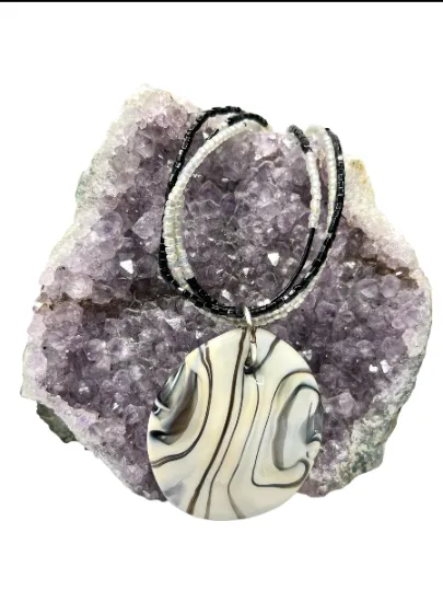 Black and White Murano Glass Pendant Necklace