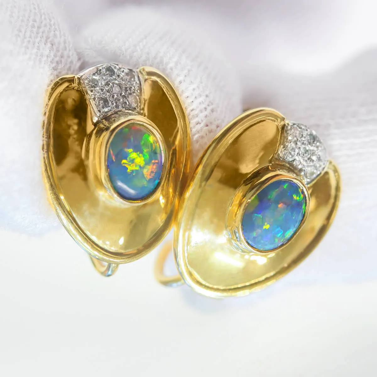 Black Opal & Diamond Earrings