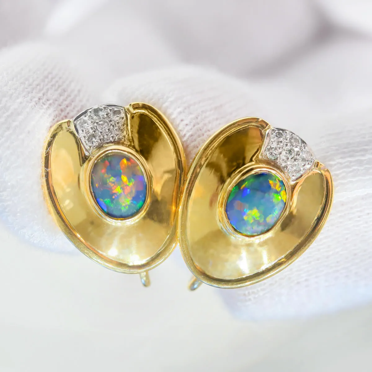 Black Opal & Diamond Earrings