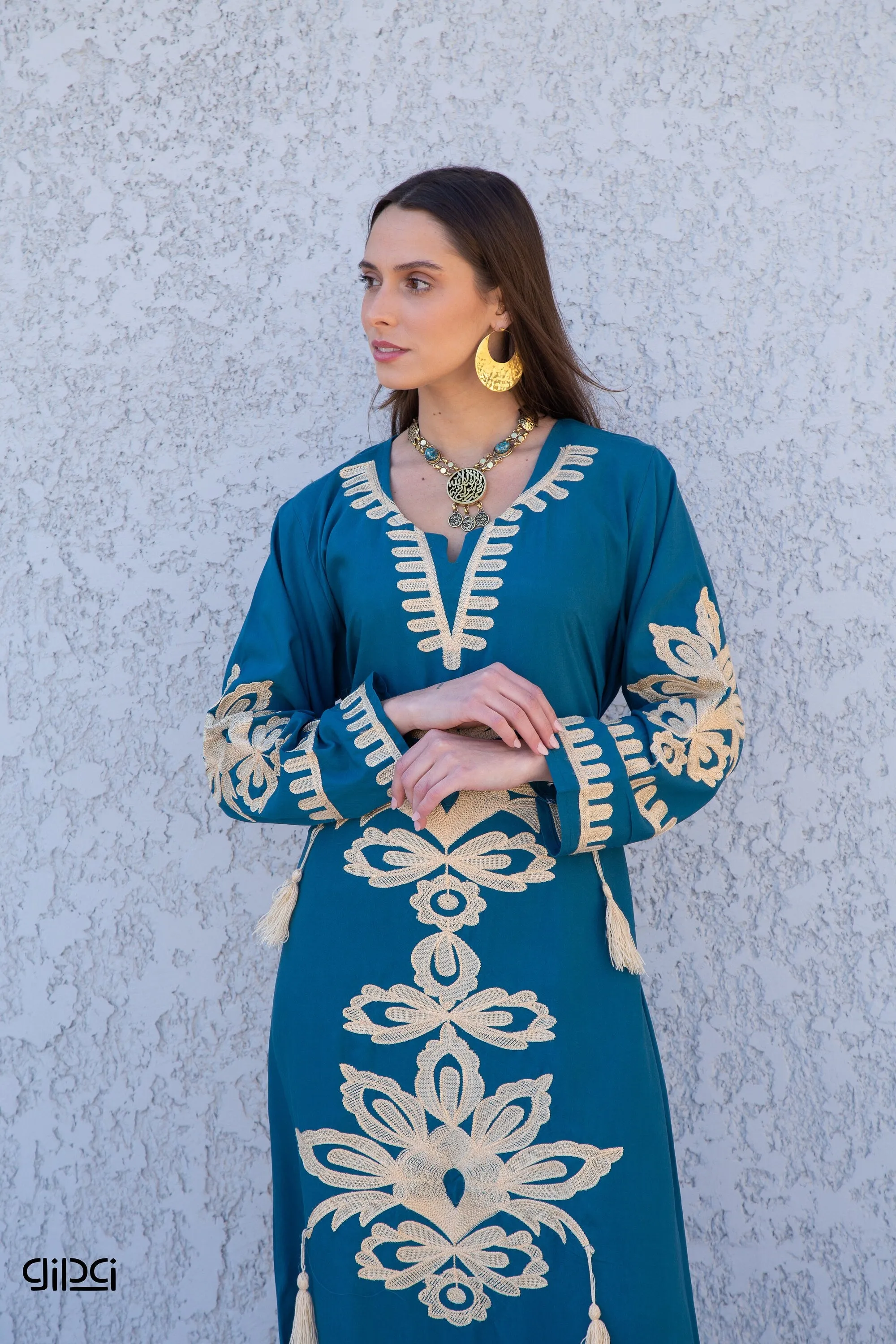 Blue Egyptian cotton kaftan dress, caftans for women, Boho Kaftan dress, Caftans for women, long summer kaftan, kaftans, caftan