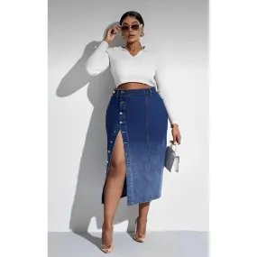 Button Detailed Slit Denim Skirt