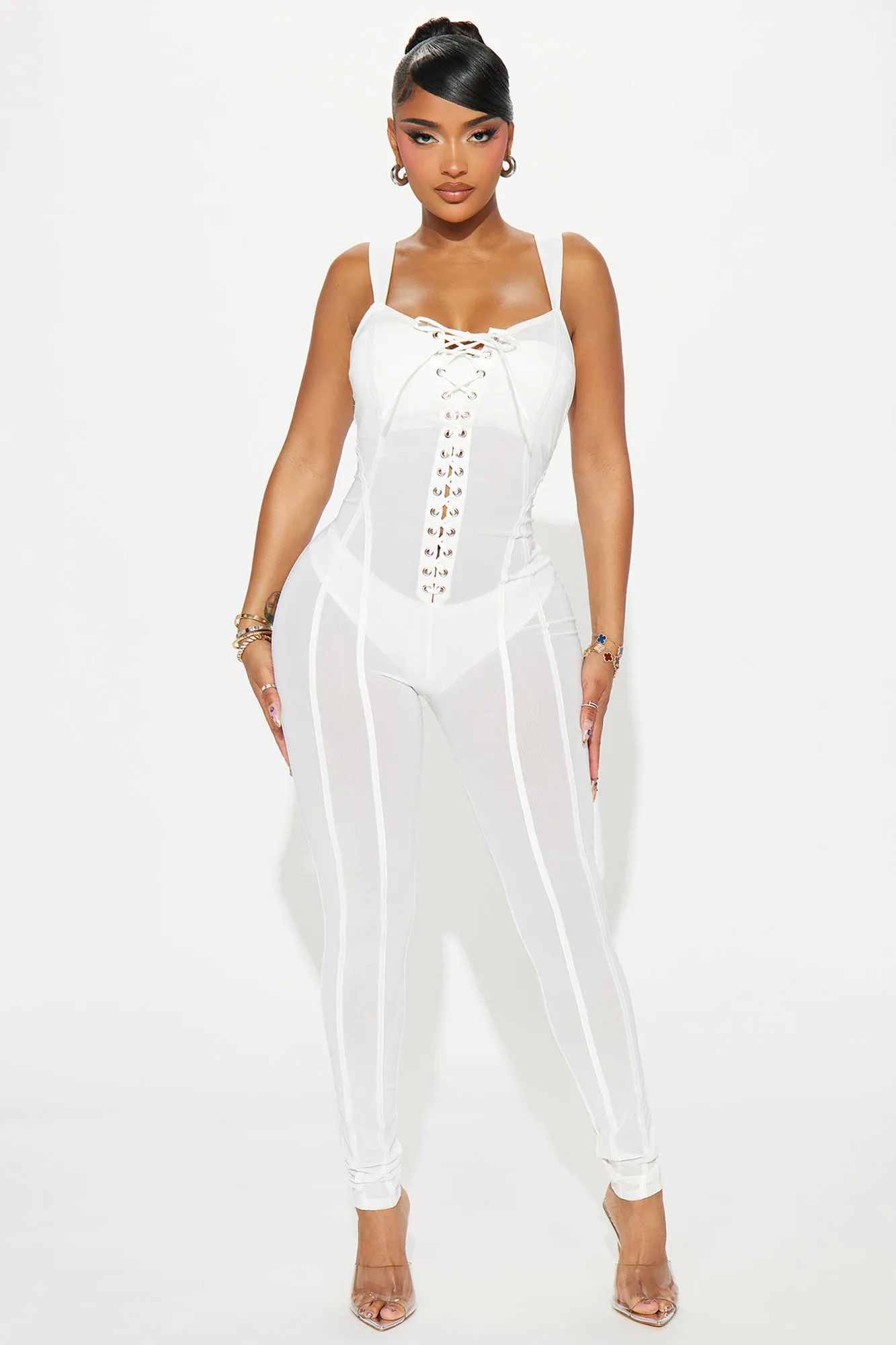 Buy Me A Drink Mesh Jumpsuit - Ivory