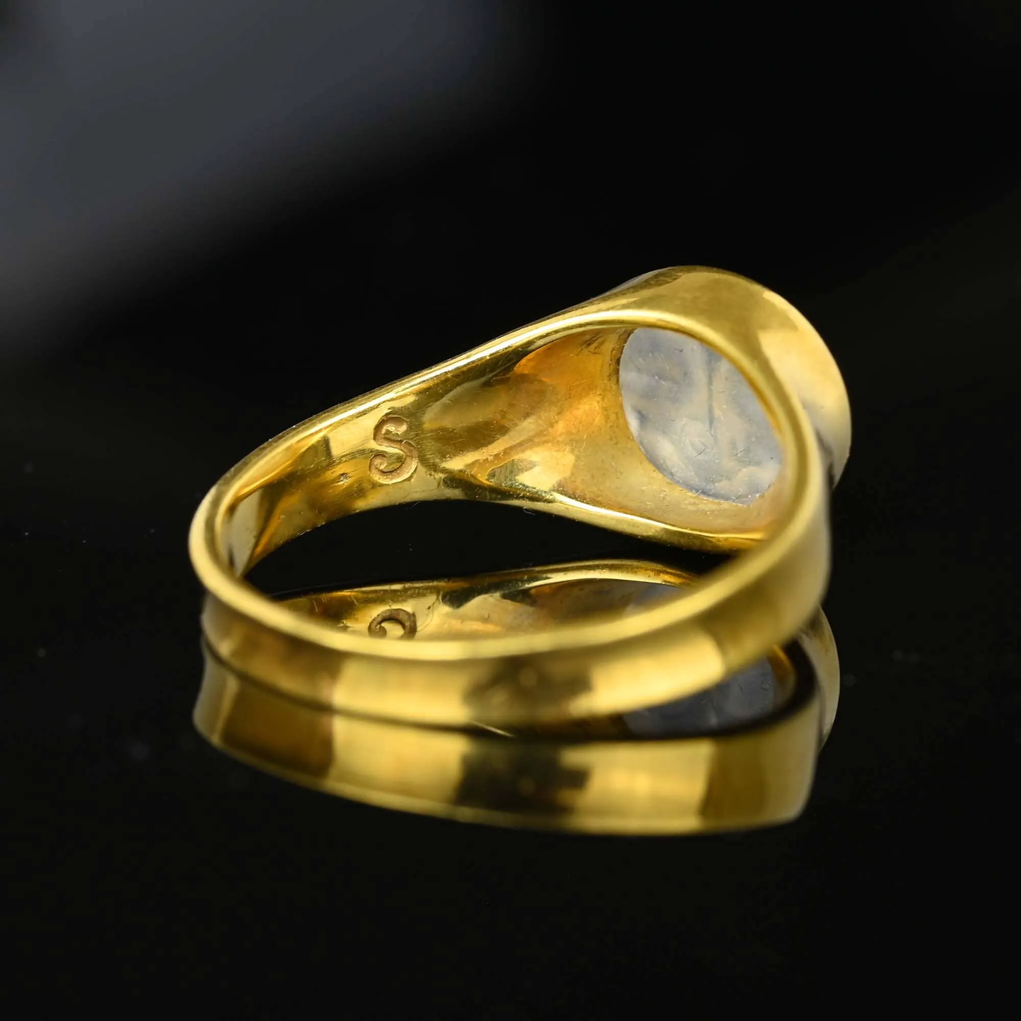 Carved Man in the Moon Moonstone Ring in 18K Gold