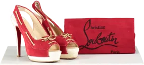 Christian Louboutin Red Jefferson Plato Peep Toe Slingback Heel Pumps UK 4.5 EU 37.5 👠