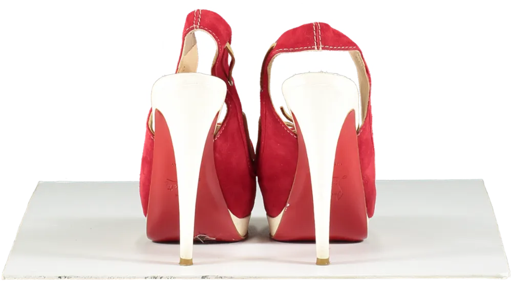 Christian Louboutin Red Jefferson Plato Peep Toe Slingback Heel Pumps UK 4.5 EU 37.5 👠