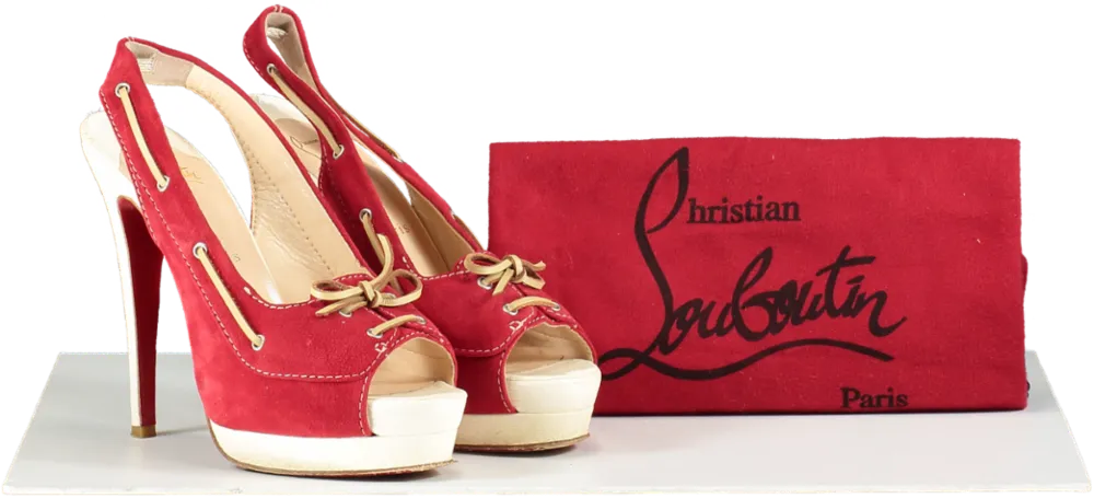 Christian Louboutin Red Jefferson Plato Peep Toe Slingback Heel Pumps UK 4.5 EU 37.5 👠