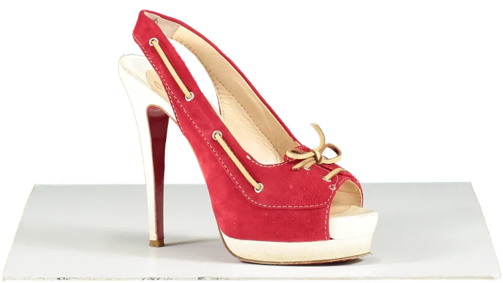 Christian Louboutin Red Jefferson Plato Peep Toe Slingback Heel Pumps UK 4.5 EU 37.5 👠