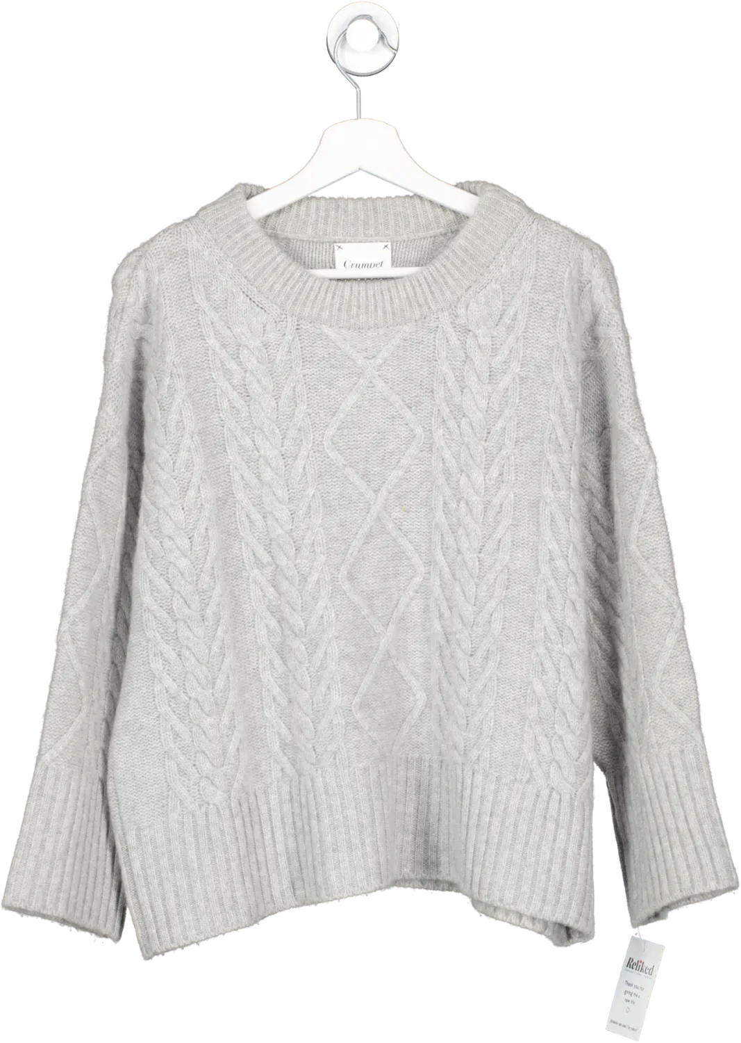 Crumpet Grey Cashmere Cable Knit Jumper UK M