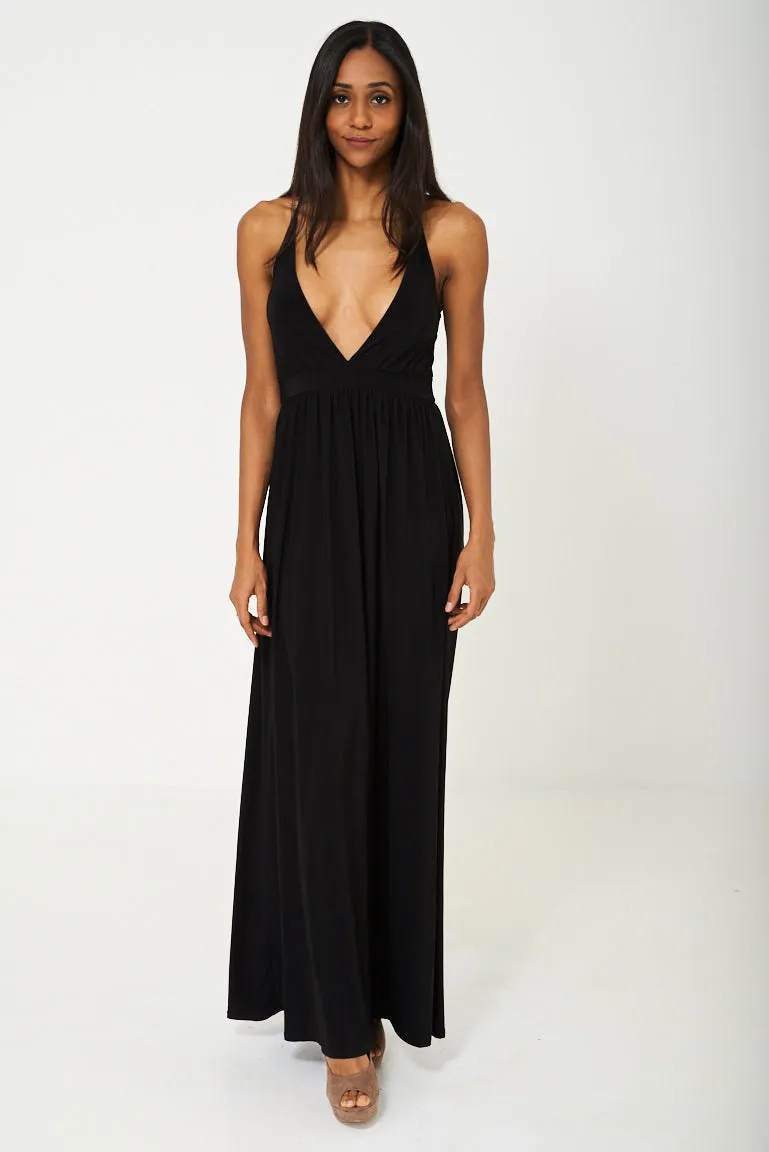 Deep Plunge Maxi Dress in Black