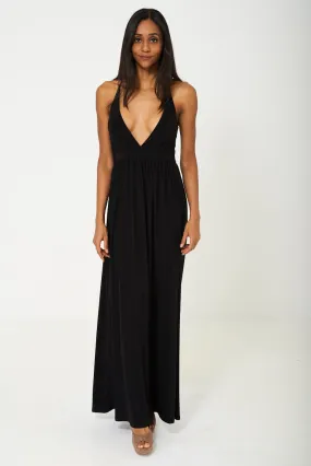 Deep Plunge Maxi Dress in Black