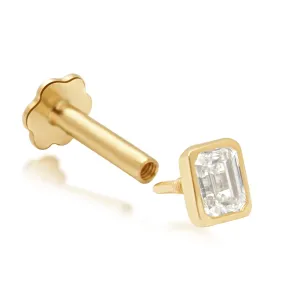 Emerald Cut Diamond Bezel Set - Flat Back Stud Earring