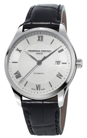 Frederique Constant Classics Index Automatic Silver Dial Date Black Leather Strap Mens Watch FC-303MS5B6