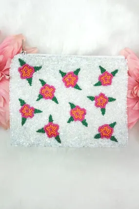 Large floral beaded coin clutch