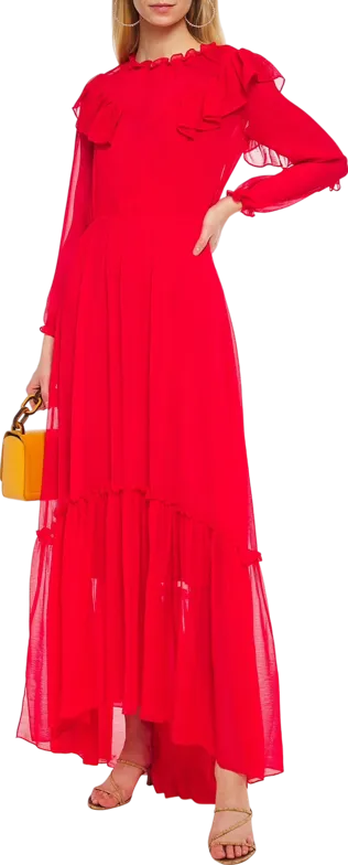 Maje Red Ruffled Maxi Dress Bnwt UK 8