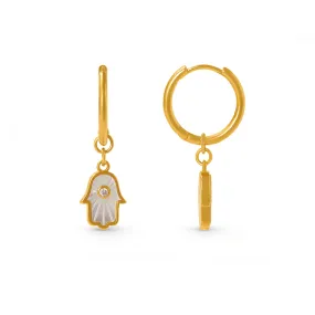 Mother of Pearl Hamsa Hand Small Hoop Earrings