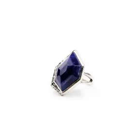 Natural Blue Geometric Stone Silver Ring