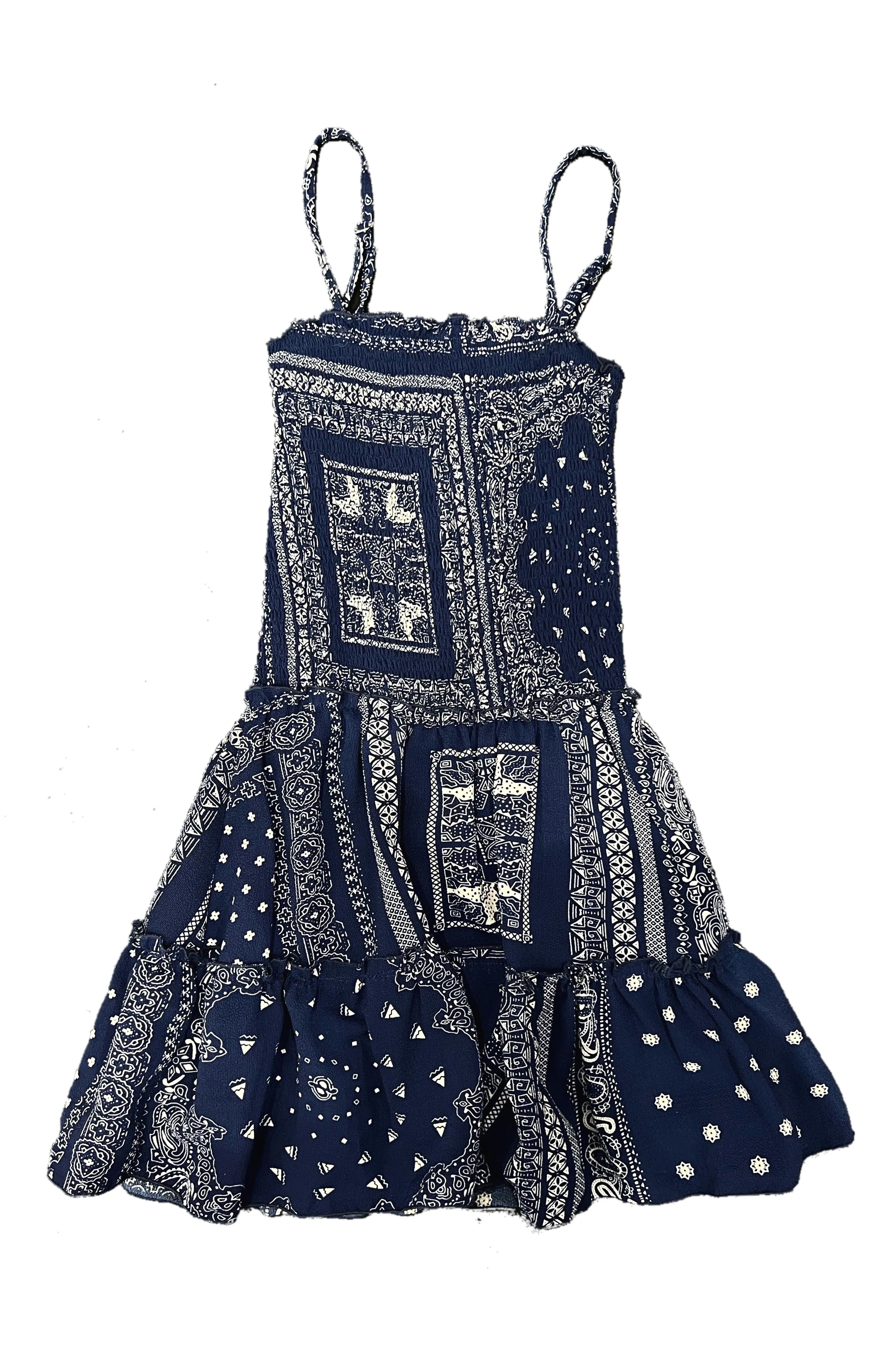 Navy Bandana Chiffon Smocked A-Line Dress