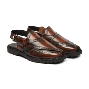 Nur - Men's Burnish Brown Box Leather High Shine Sandal