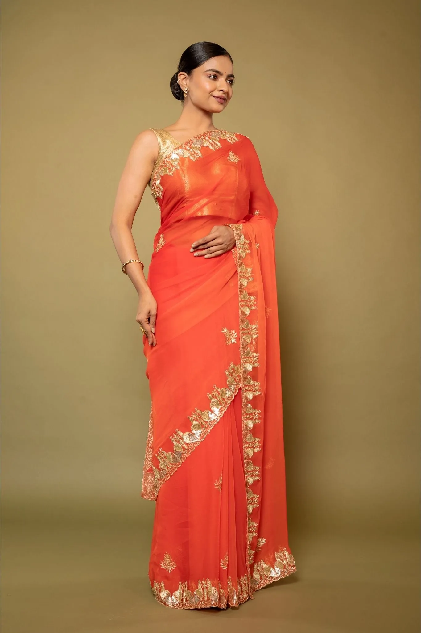 Orange Chiffon Saree