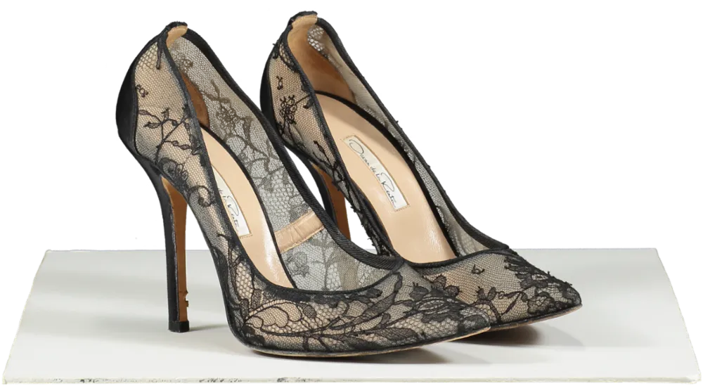 Oscar de la Renta Black Bridget Lace-mesh Pumps UK 5 EU 38 👠