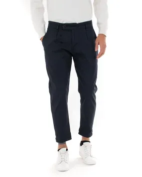 Pantaloni Uomo Abbottonatura Allungata Cotone Capri Tinta Unita Blu Casual GIOSAL-P5938A