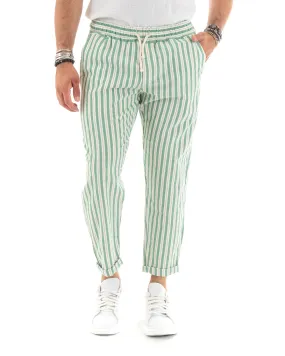 Pantaloni Uomo Pantalaccio Elastico Coulisse Rigato Righe Casual Verde GIOSAL-P5842A