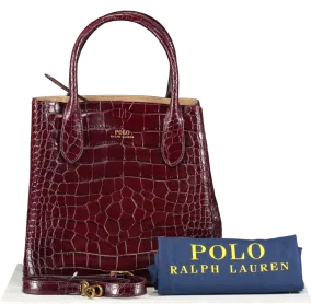 Polo Ralph Lauren Burgundy Medium Croc-embossed Leather Tote Bag