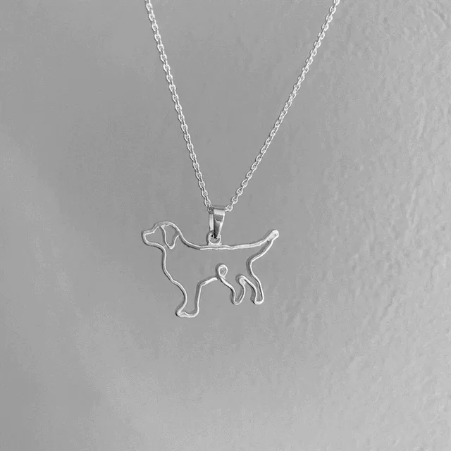 Retriever Silhouette Pendant Necklace - Silver