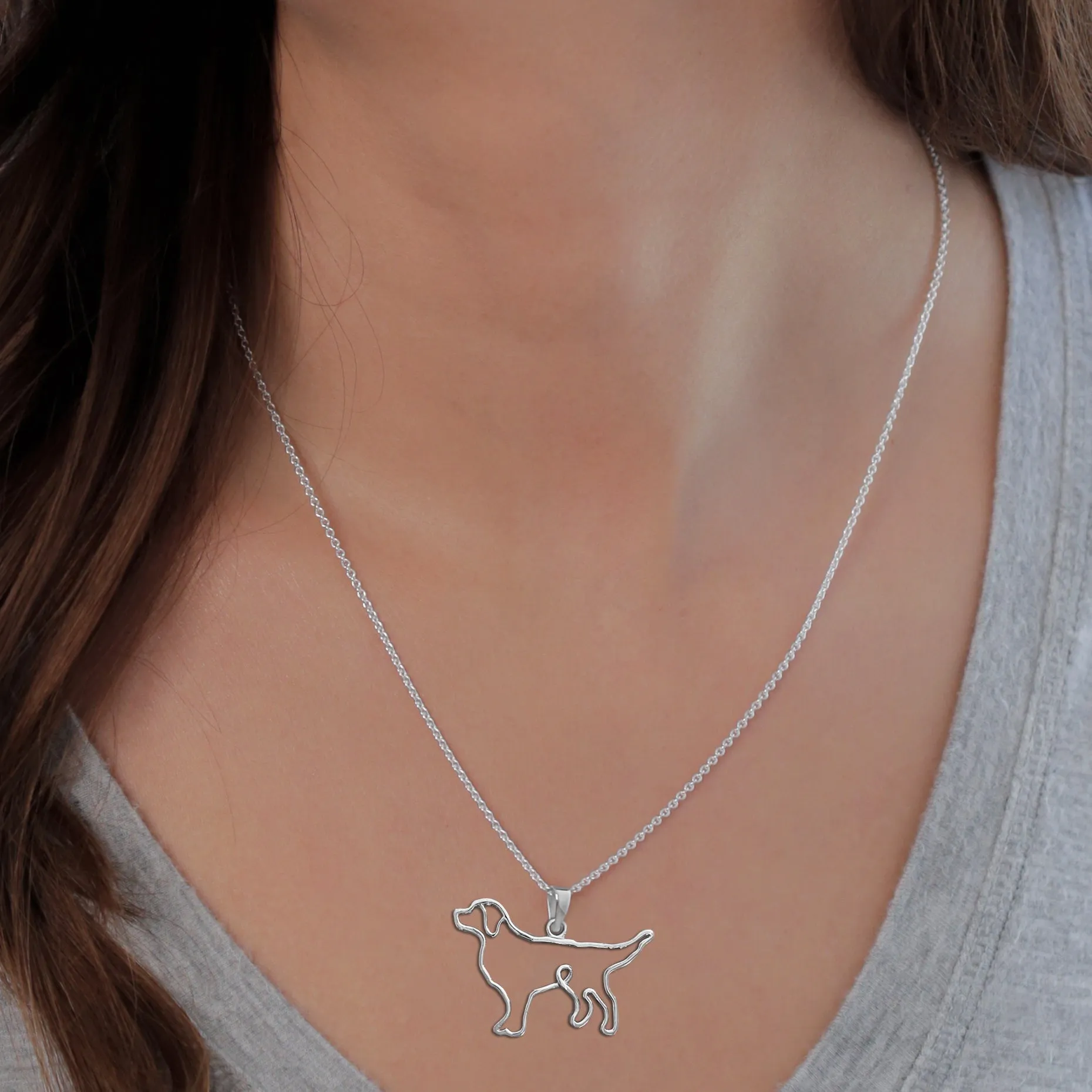 Retriever Silhouette Pendant Necklace - Silver