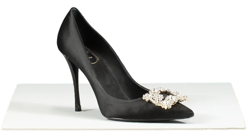 Roger Vivier Black Bouquet Strass Buckle Pumps In Satin UK 4.5 EU 37.5 👠