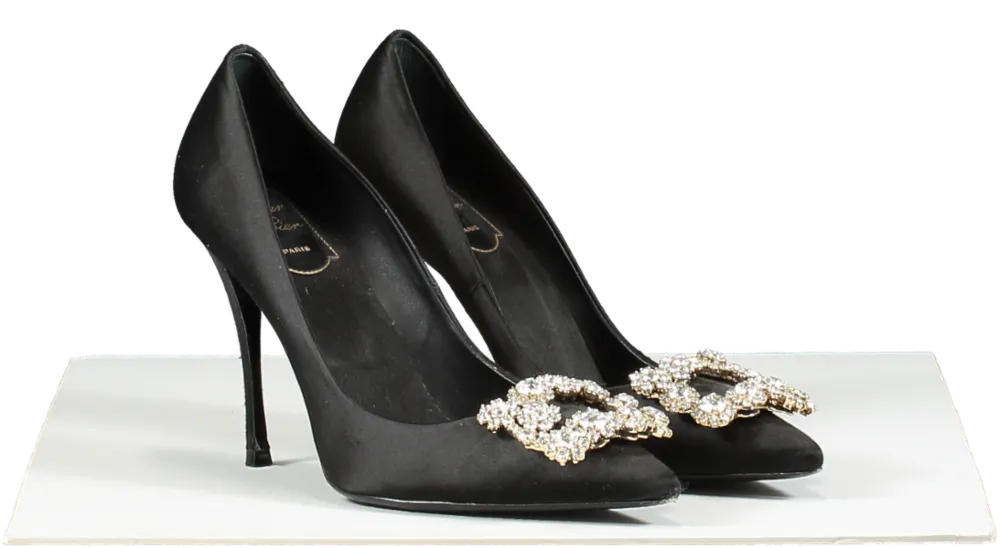 Roger Vivier Black Bouquet Strass Buckle Pumps In Satin UK 4.5 EU 37.5 👠