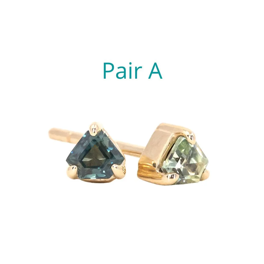 Shield Sapphire Stud Earrings in 14k Yellow Gold