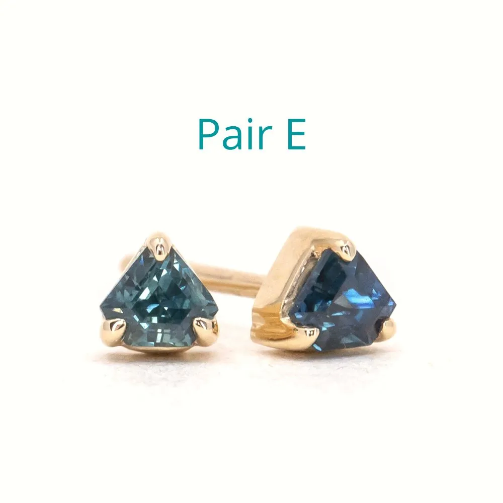 Shield Sapphire Stud Earrings in 14k Yellow Gold