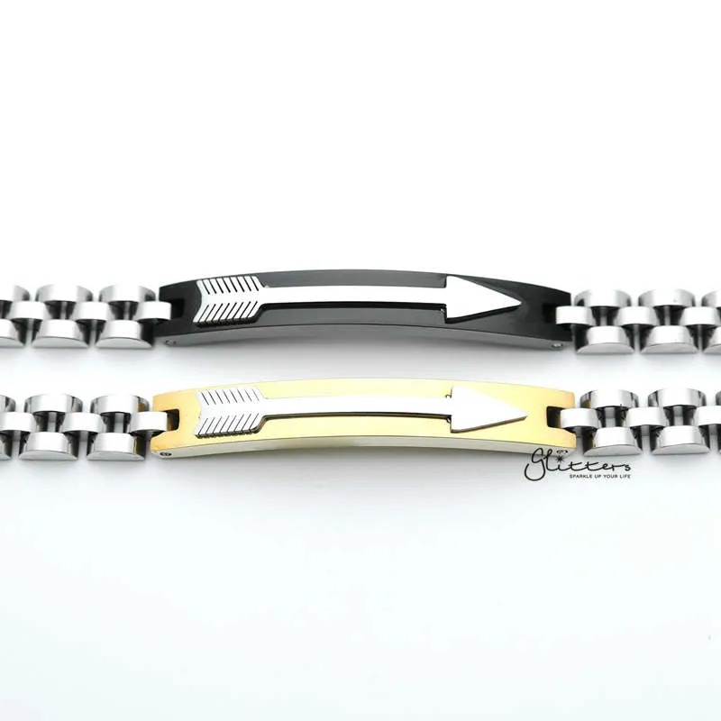 Stainless Steel Tow Tone Arrow ID Men's Bracelets - Gold | Black