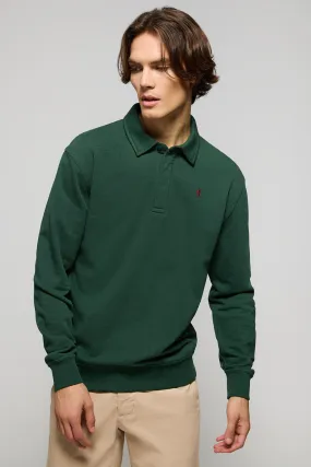 Sudadera cuello polo verde con bordado Rigby Go