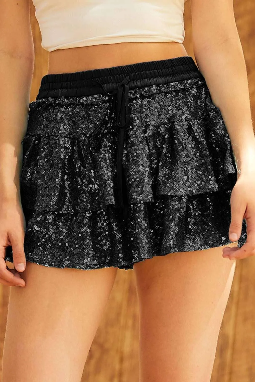 Tie Strap Sequin Skorts